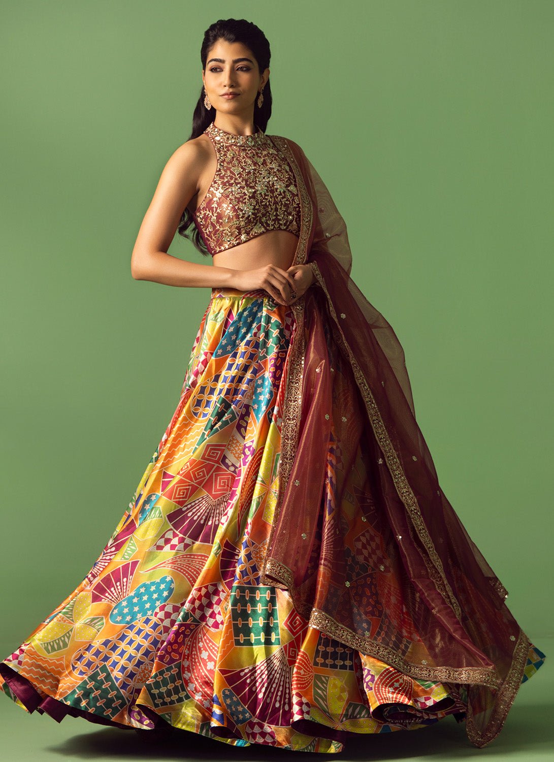 Maroon Multicolor Printed Lehenga - Lashkaraa