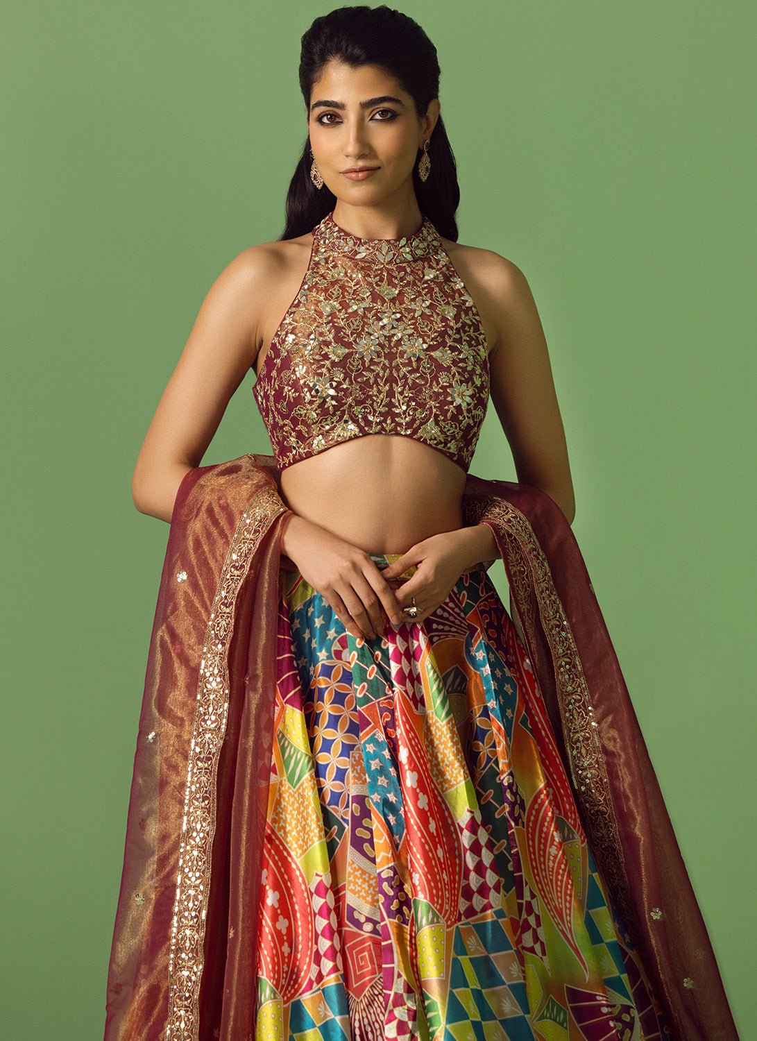 Maroon Multicolor Printed Lehenga - Lashkaraa