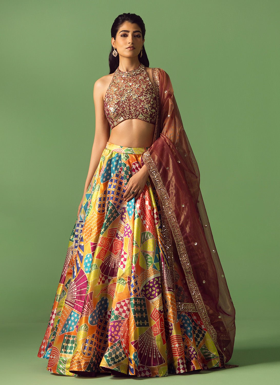 Maroon Multicolor Printed Lehenga - Lashkaraa