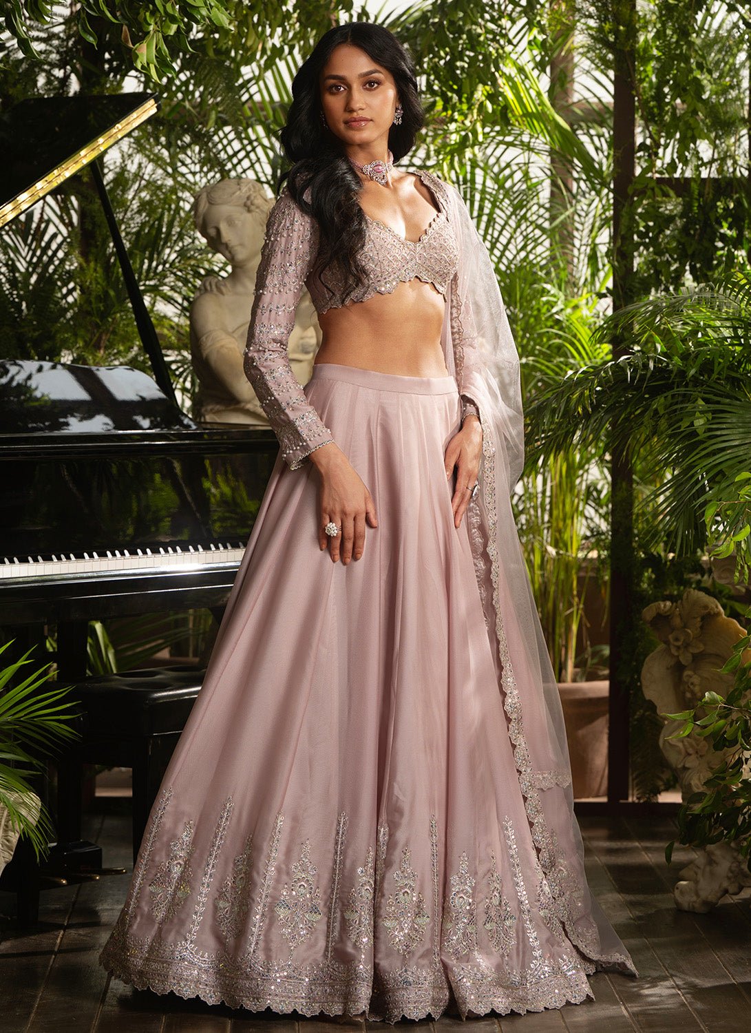 Mauve Pink Embroidered Silk Lehenga - Lashkaraa