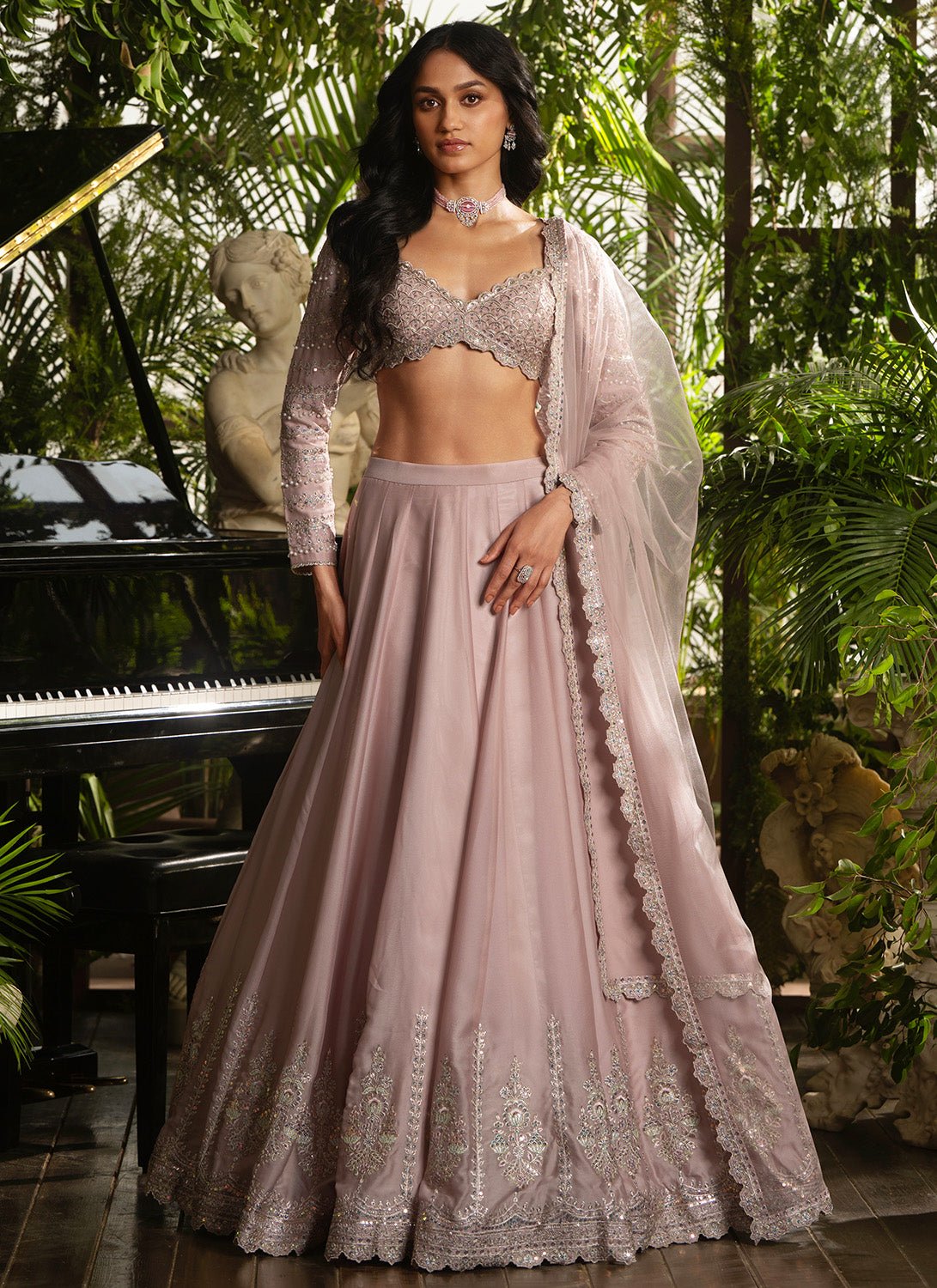 Mauve Pink Embroidered Silk Lehenga - Lashkaraa
