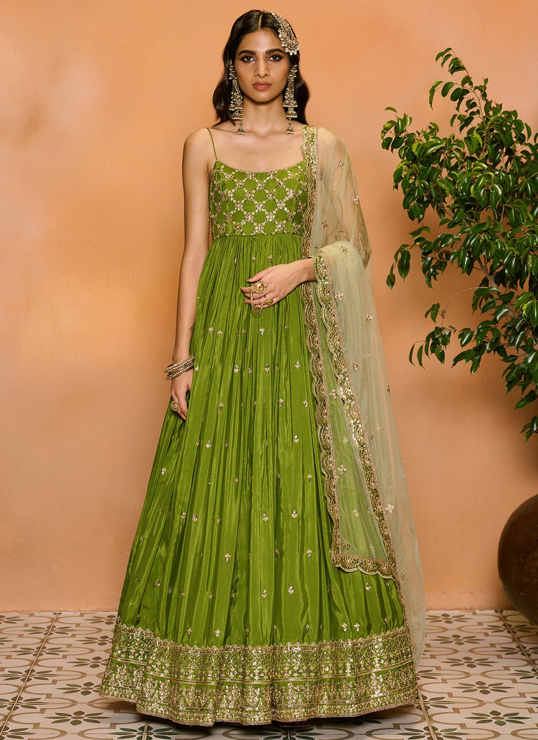 green dress for mehendi Mehendi Green Embroidered Anarkali S
