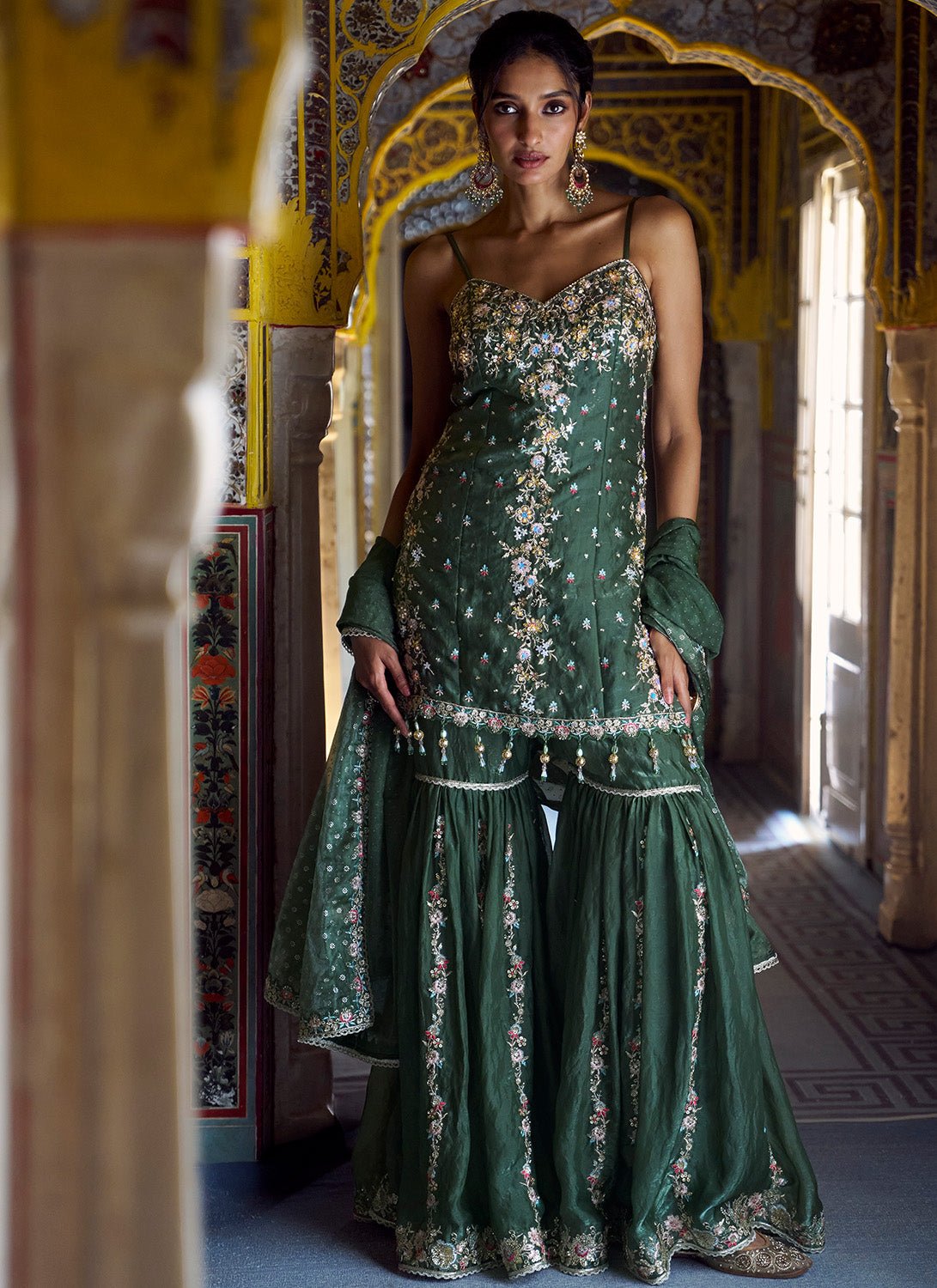Mehendi Green Embroidered Gharara Mehendi Green Embroidered Gharara
