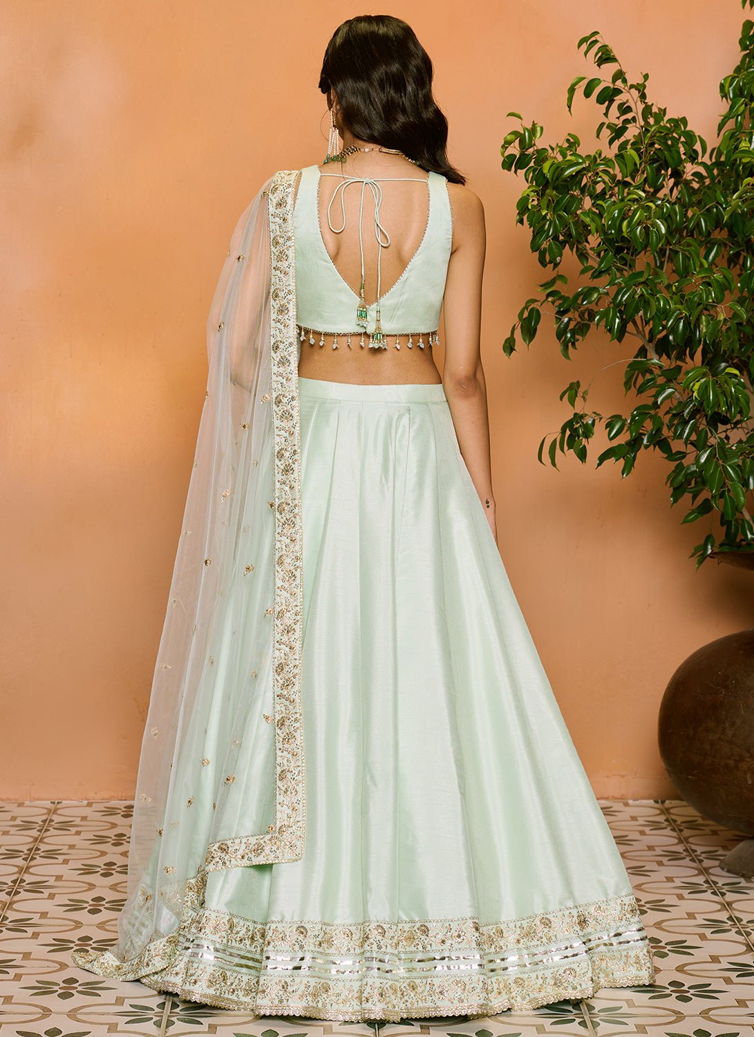 Mint Embroidered Silk Lehenga - Lashkaraa