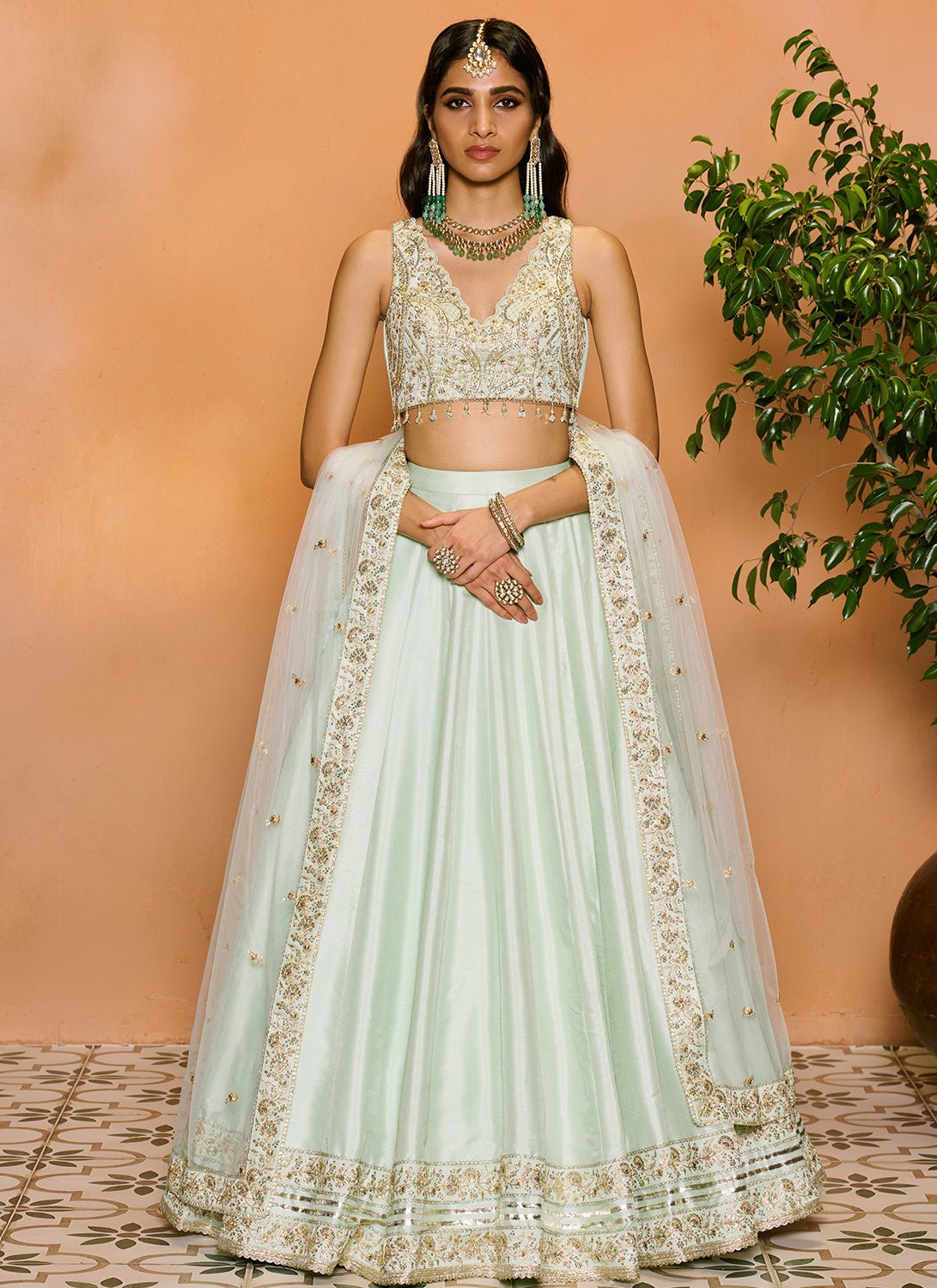 Mint Embroidered Silk Lehenga - Lashkaraa