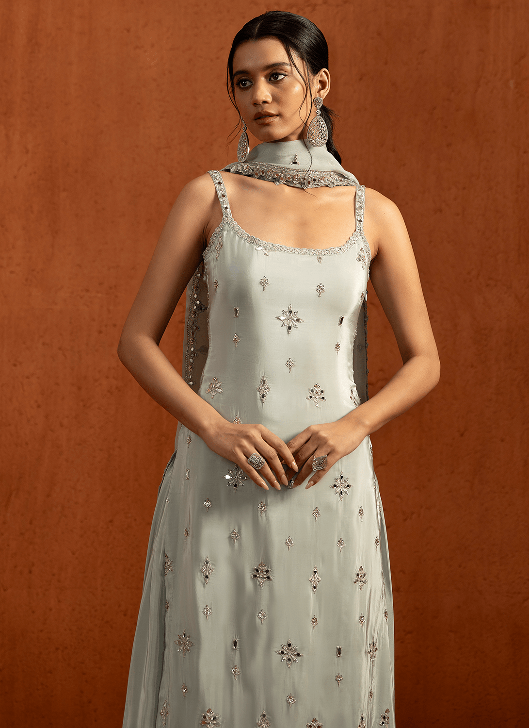 Mint Embroidered Viscose Crepe Sharara Suit - Lashkaraa