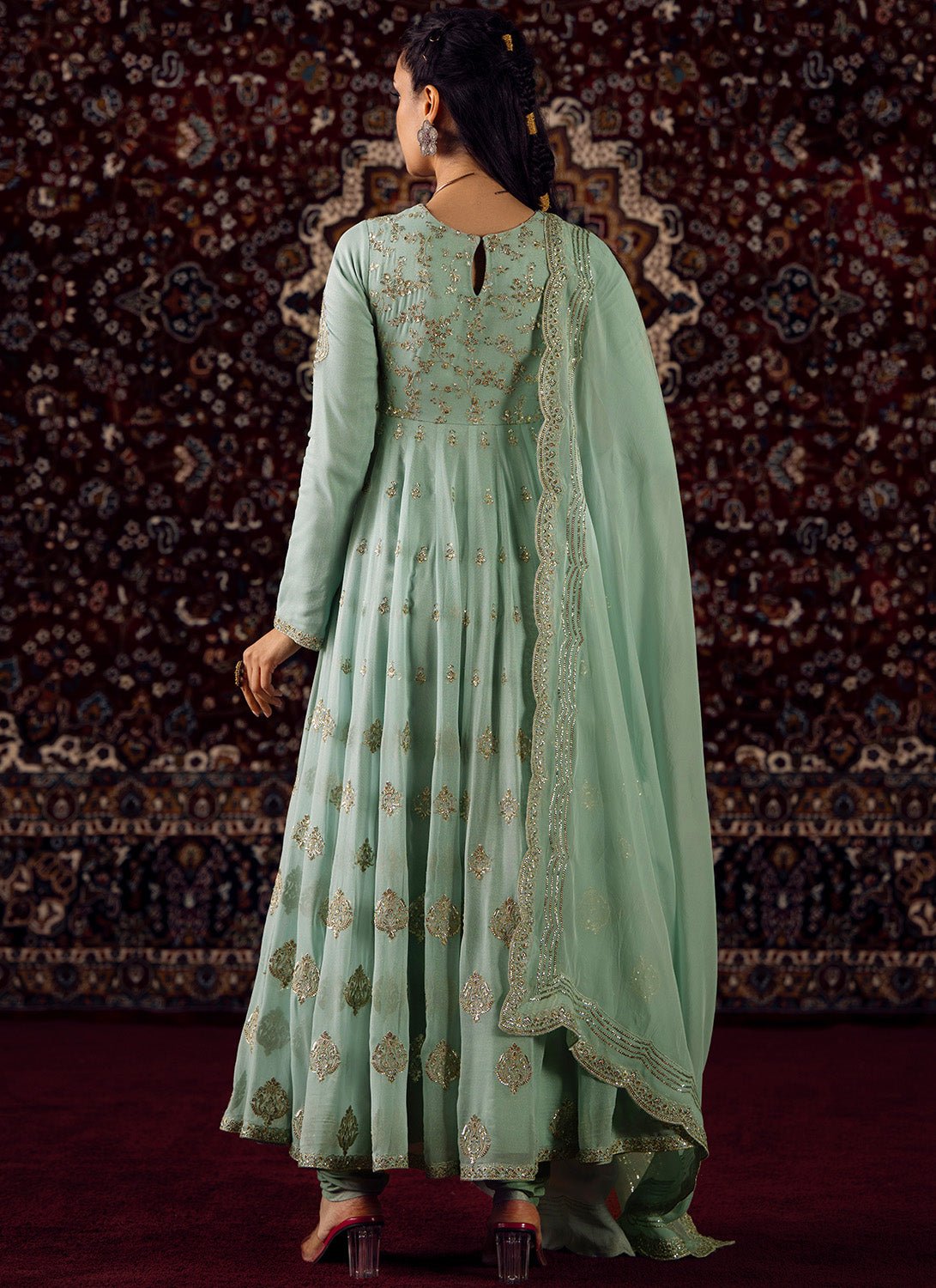 Mint Green Embroidered Georgette Anarkali - Lashkaraa