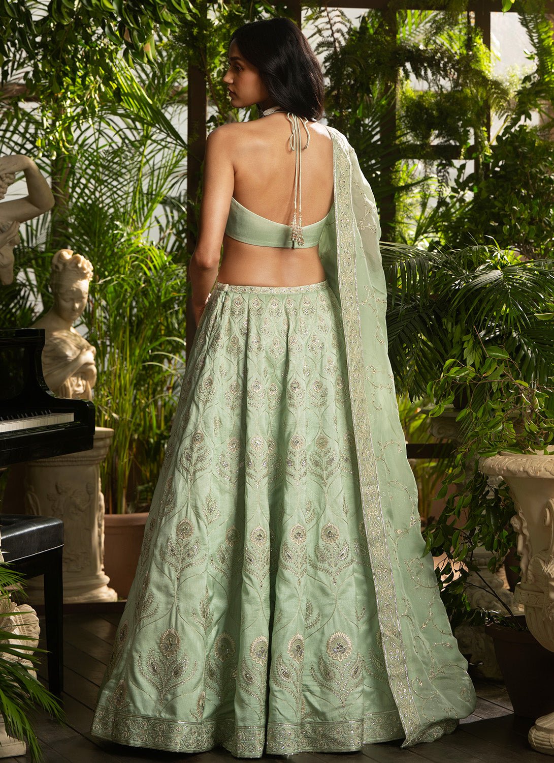 Mint Green Embroidered Pure Silk Lehenga - Lashkaraa