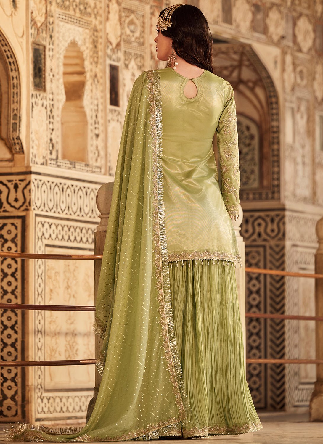 Mint Green Embroidered Sharara Suit - Lashkaraa