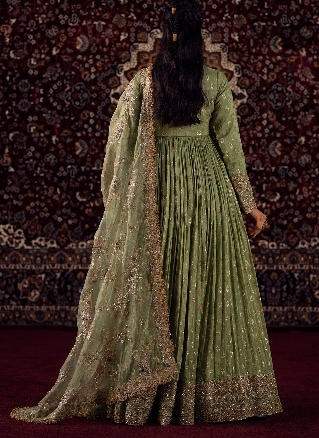 Mint Green Embroidered Viscose Brocade Anarkali - Lashkaraa