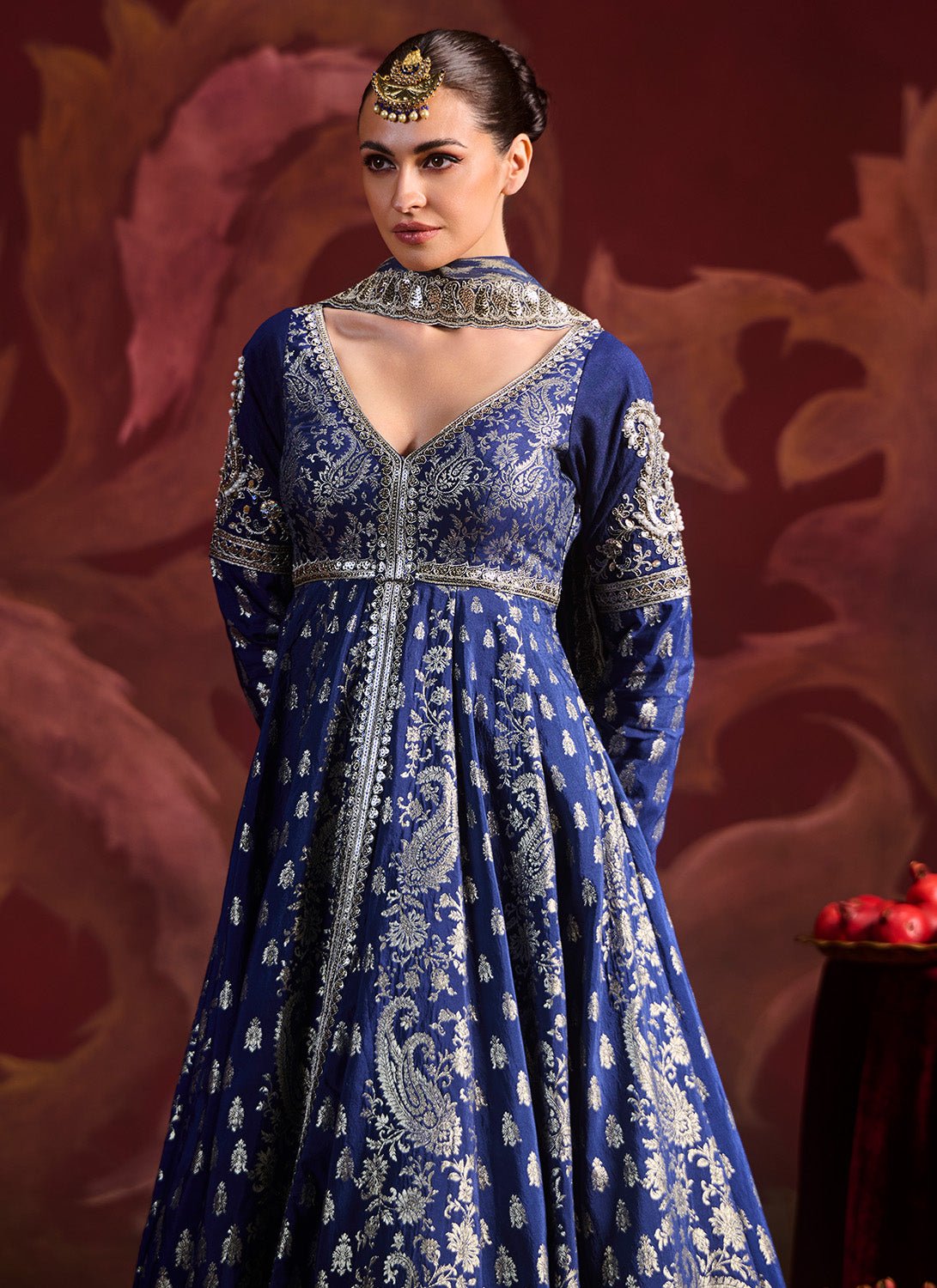 Navy Blue Embroidered Brocade Anarkali - Lashkaraa