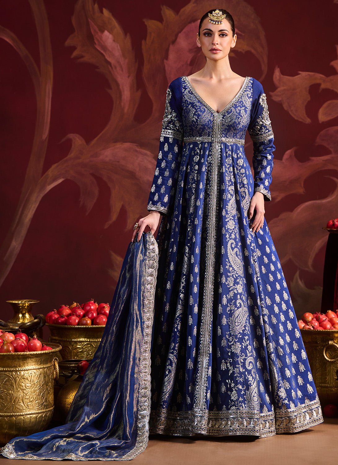 Navy Blue Embroidered Brocade Anarkali - Lashkaraa