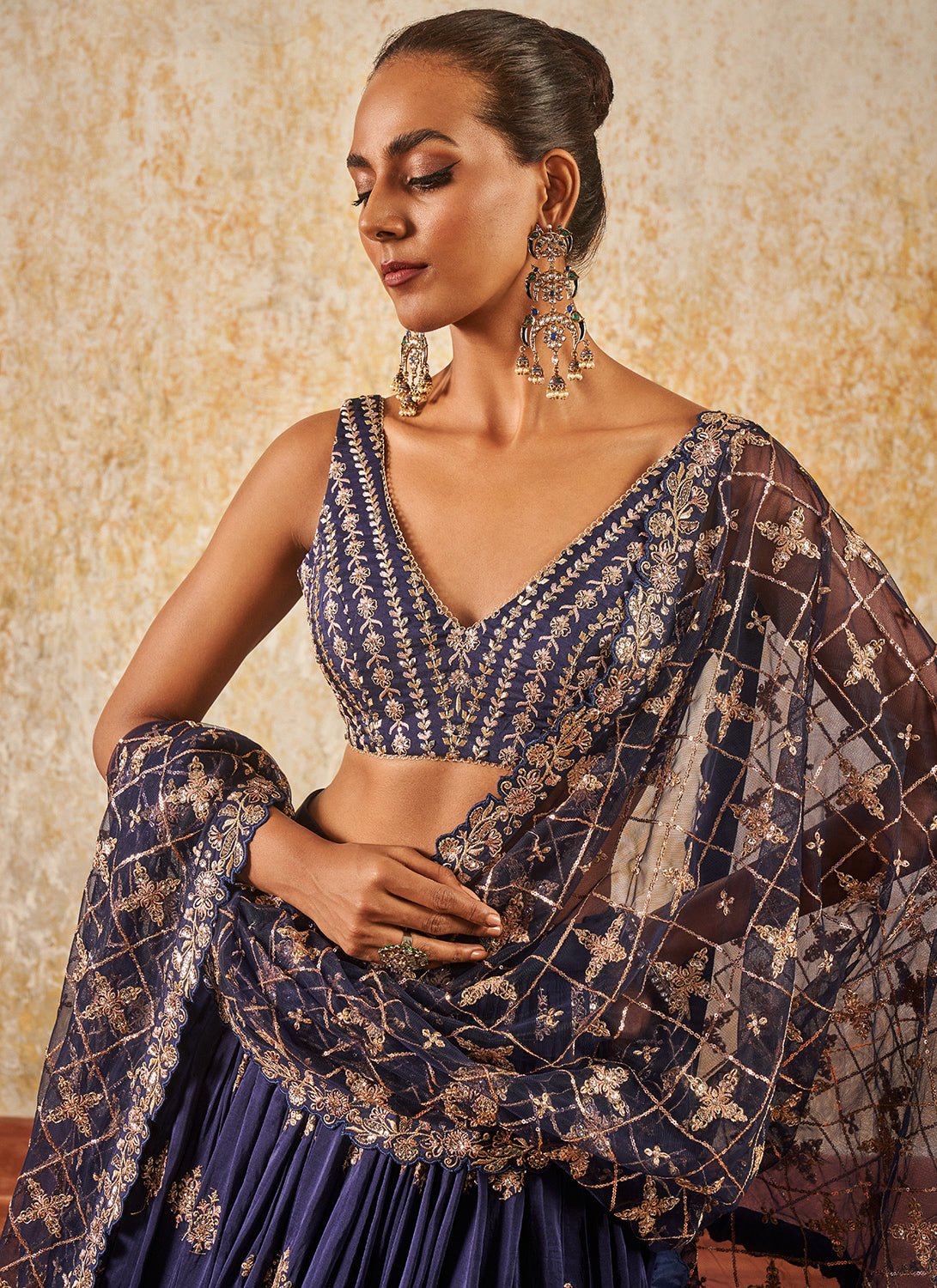 Navy Blue Embroidered Lehenga - Lashkaraa