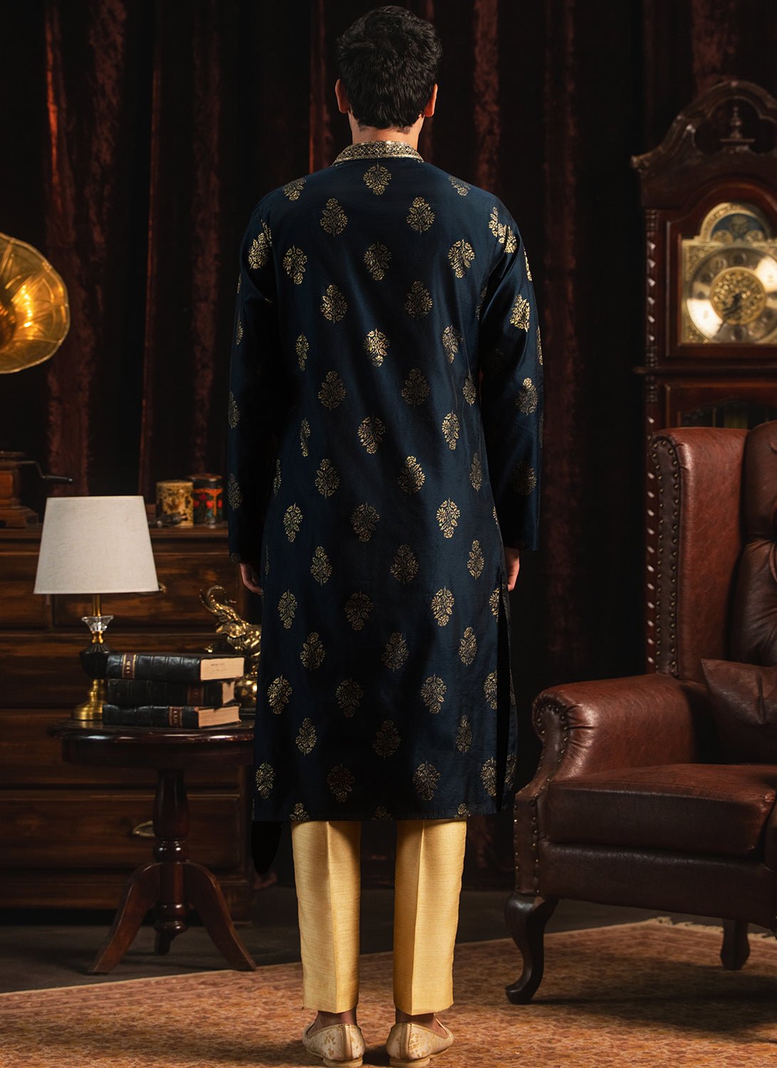 Navy Blue Foil Printed Kurta Set - Lashkaraa