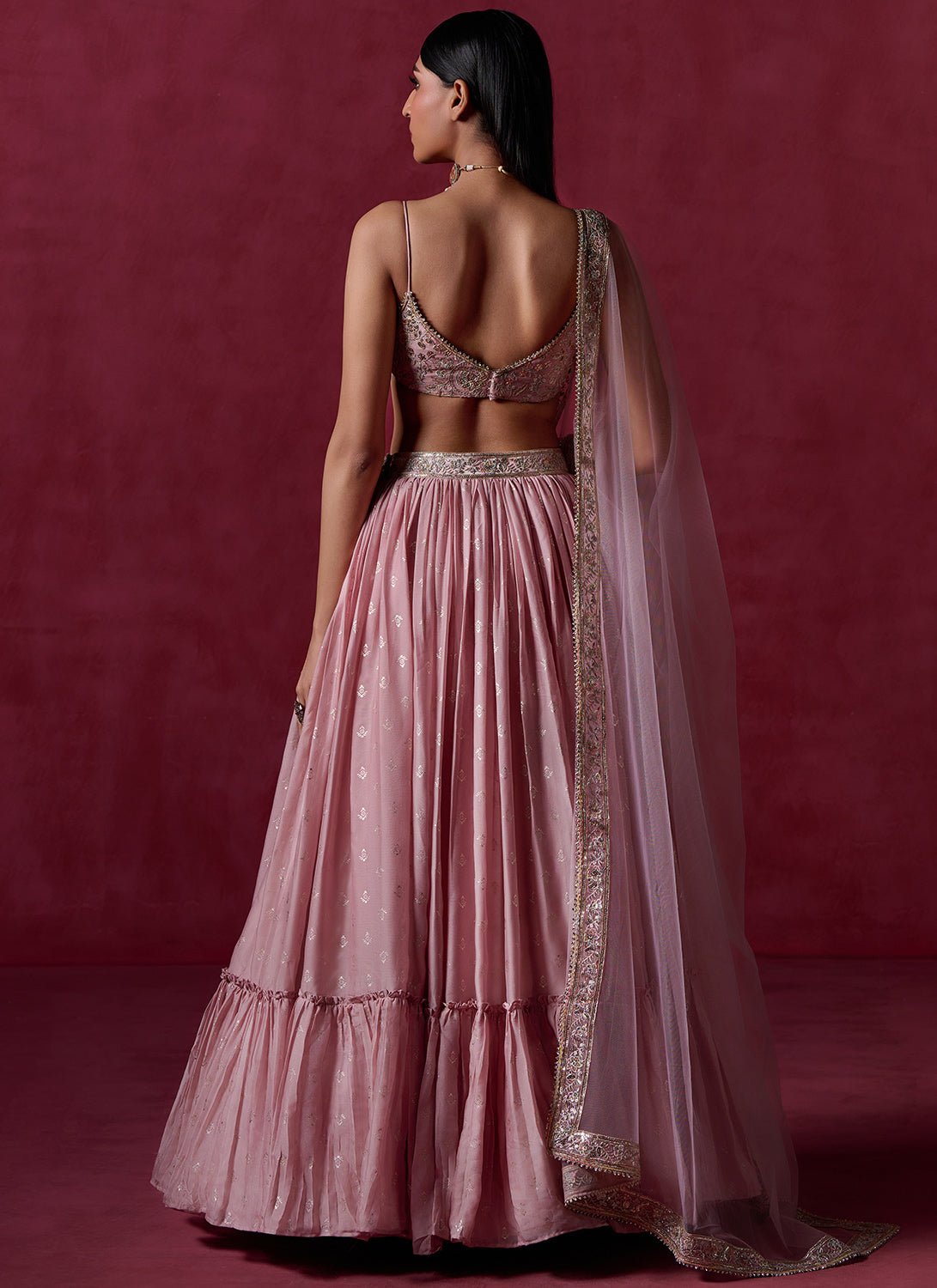 Nude Pink Embroidered Silk Lehenga - Lashkaraa