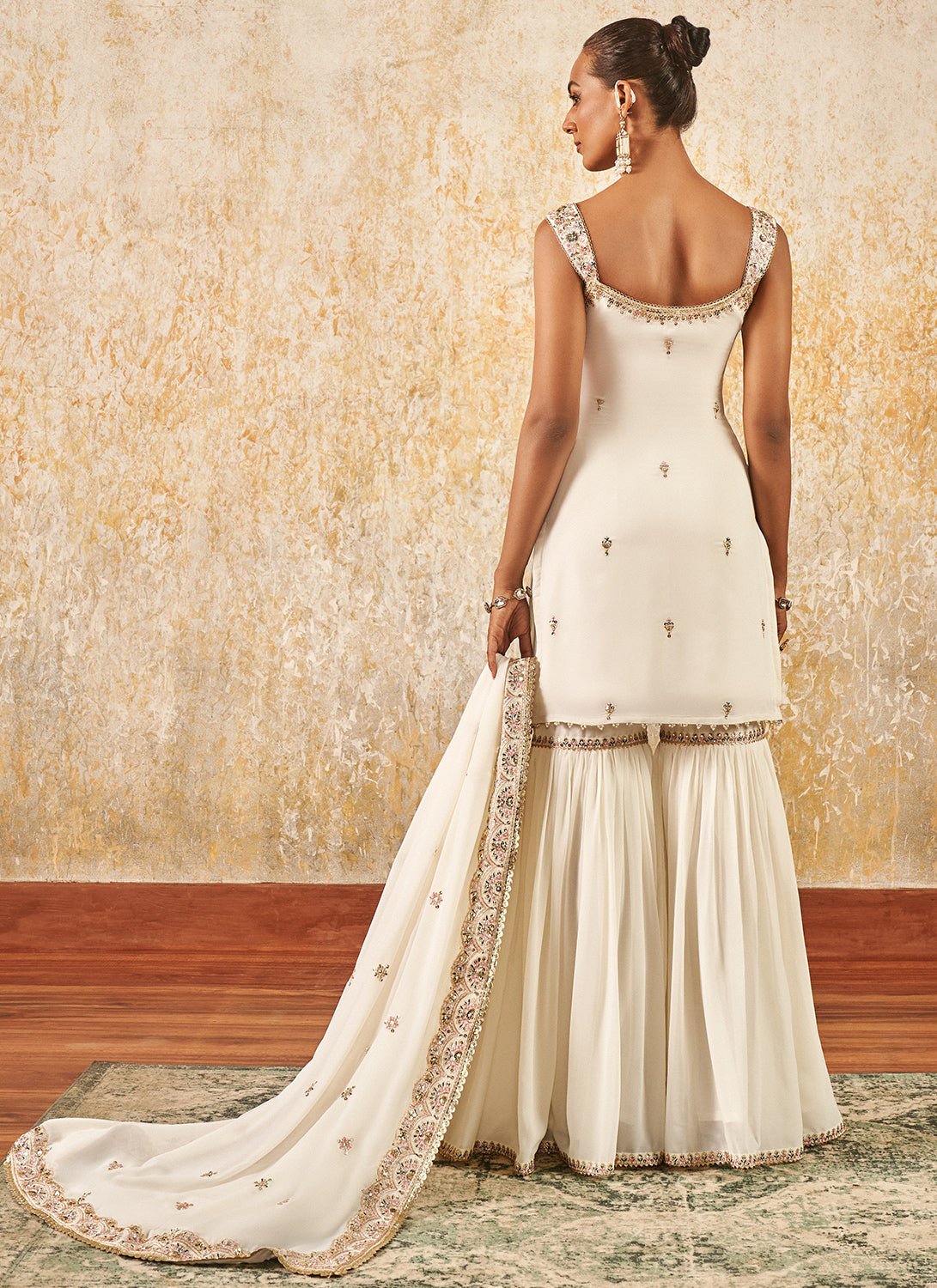 Off White Embroidered Gharara Suit - Lashkaraa