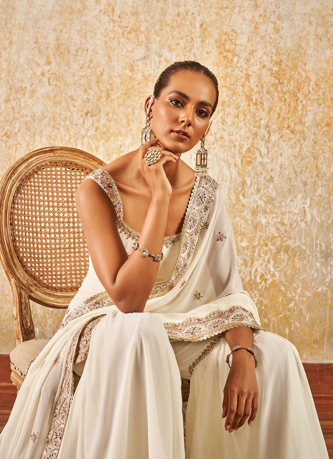 Off White Embroidered Gharara Suit - Lashkaraa