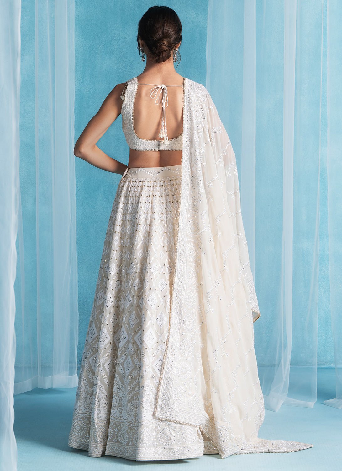 Off White Embroidered Lucknowi Lehenga - Lashkaraa