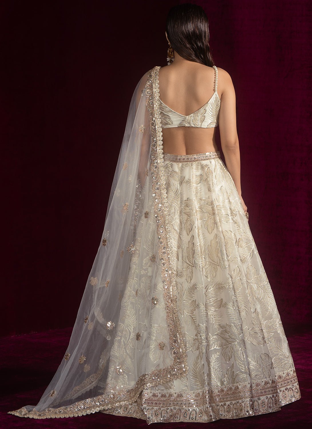 Off White Embroidered Organza Lehenga - Lashkaraa