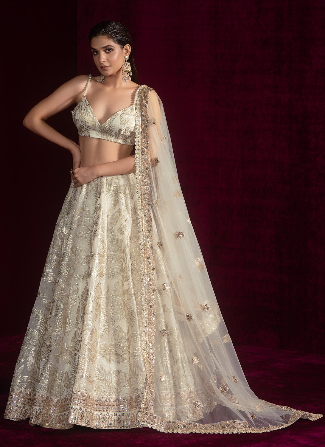 Off White Embroidered Organza Lehenga - Lashkaraa