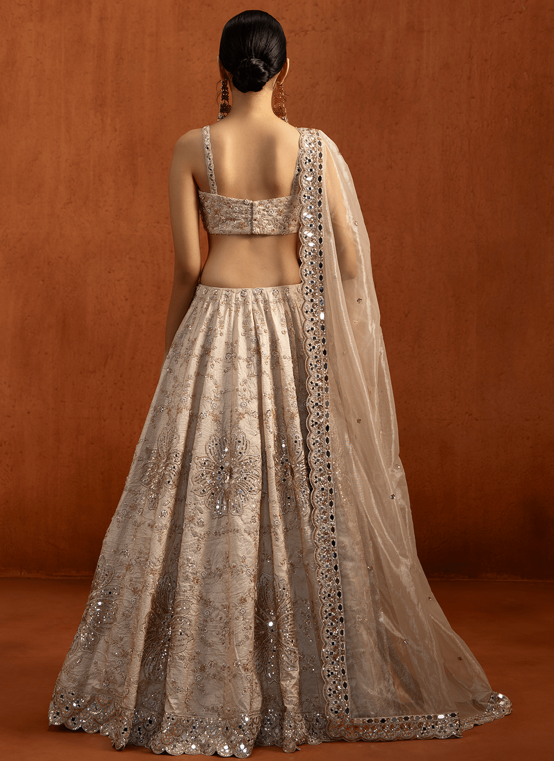 Off White Embroidered Silk Satin Lehenga - Lashkaraa