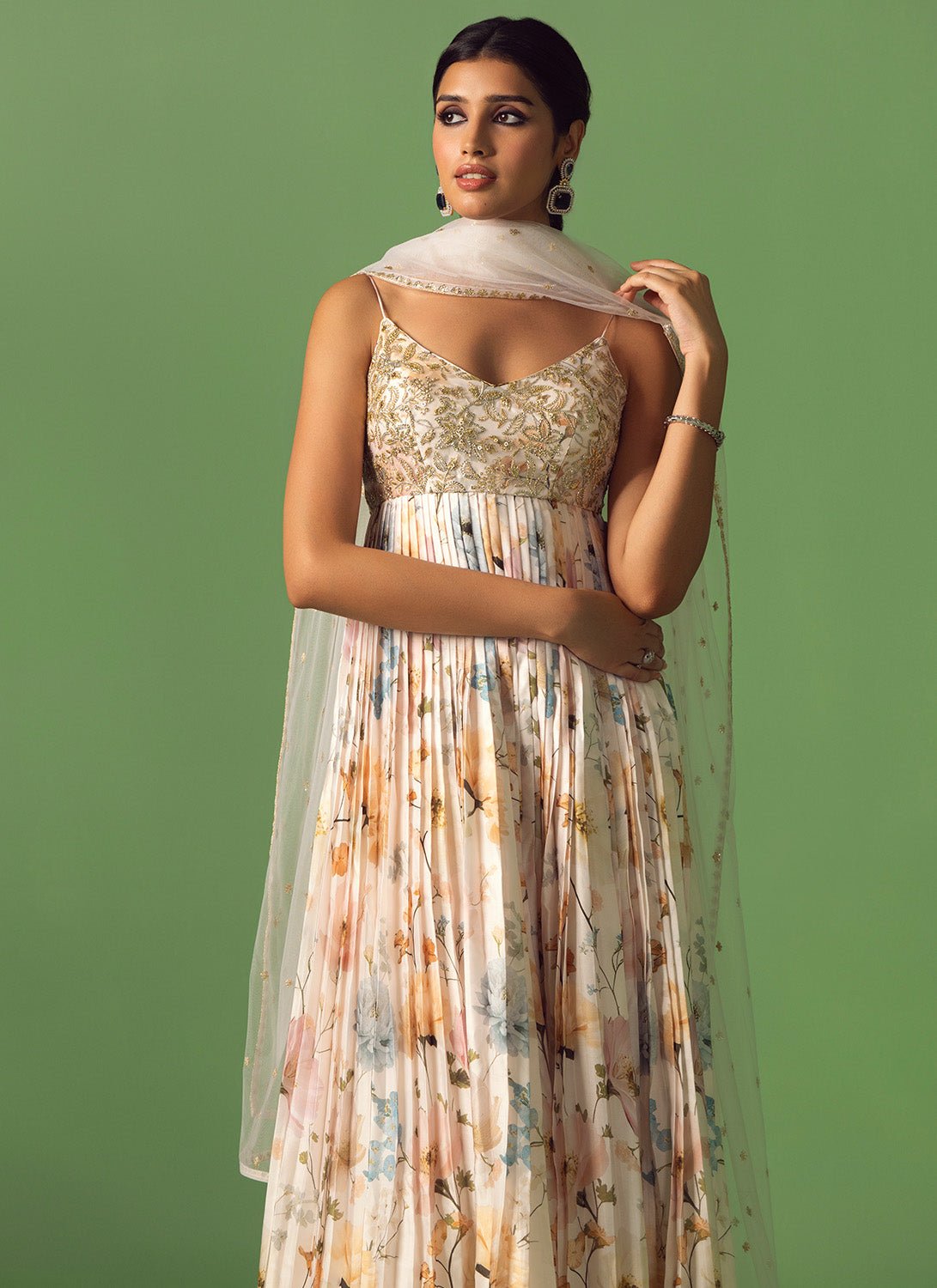 Off White Multicolor Floral Printed Anarkali - Lashkaraa