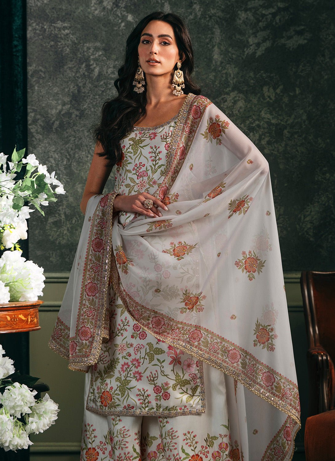 Off White Multicolor Printed Palazzo Suit - Lashkaraa