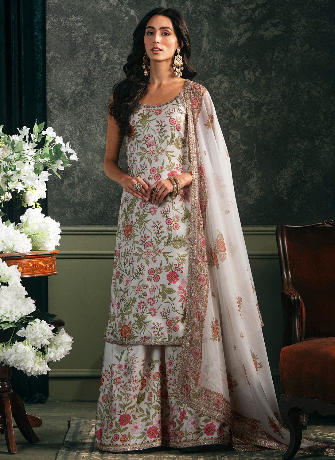 Off White Multicolor Printed Palazzo Suit - Lashkaraa