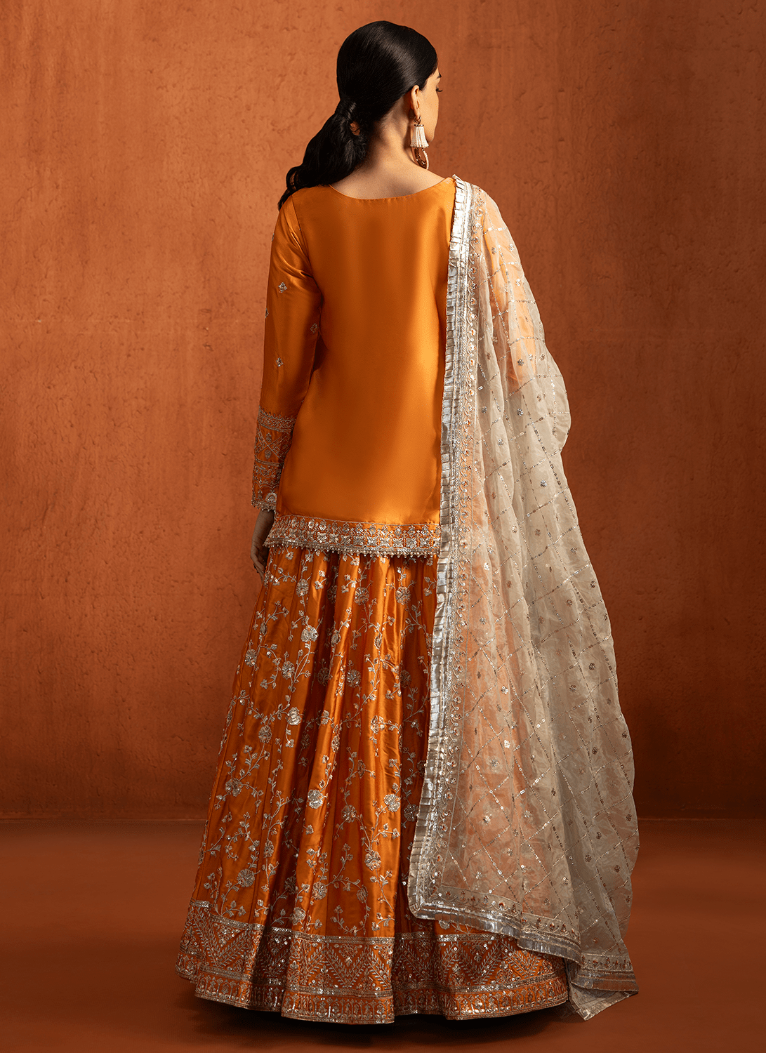 Orange Embroidered Silk Kurti Style Lehenga - Lashkaraa
