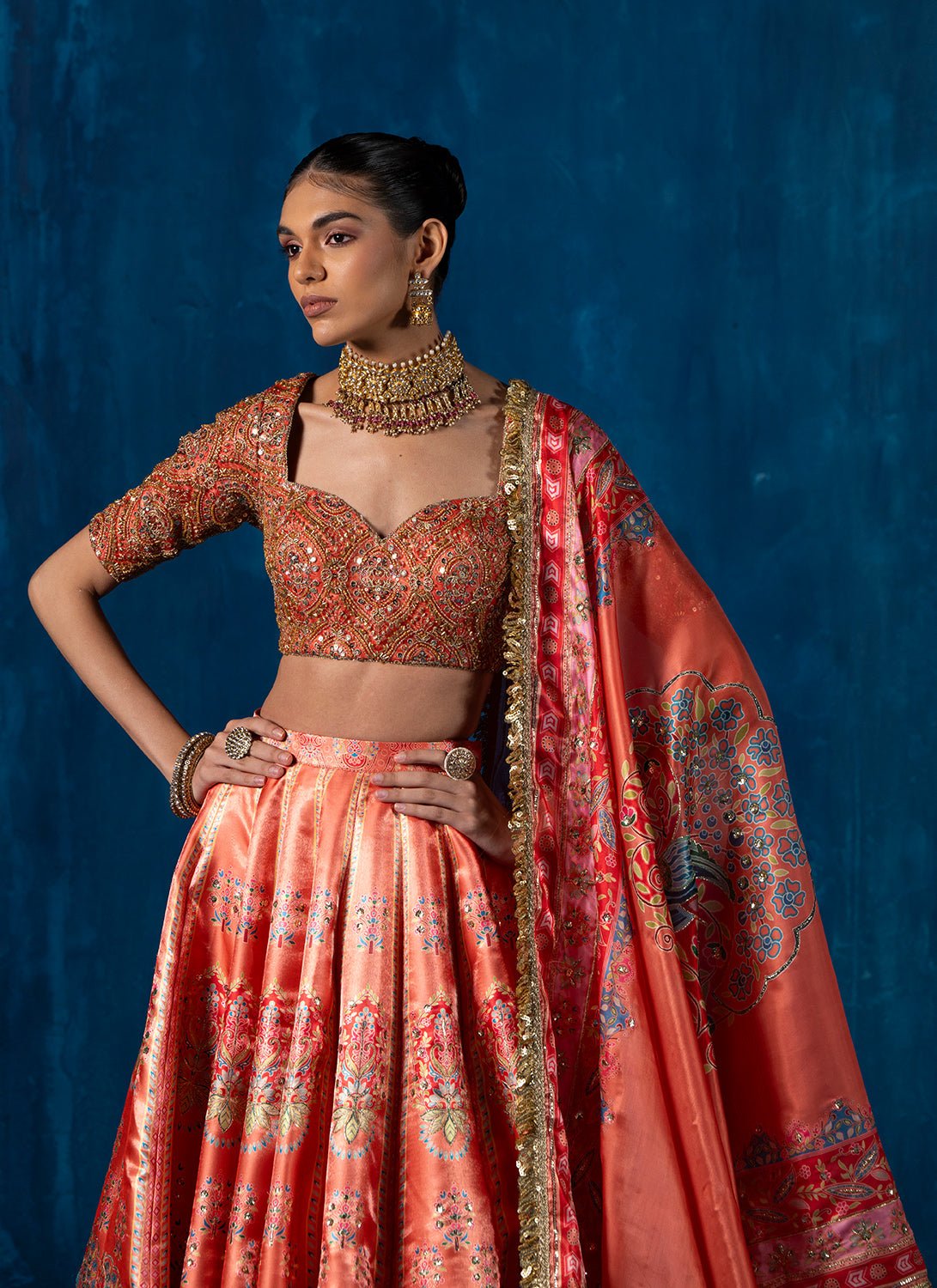 Orange Multicolor Embroidered Lehenga - Lashkaraa