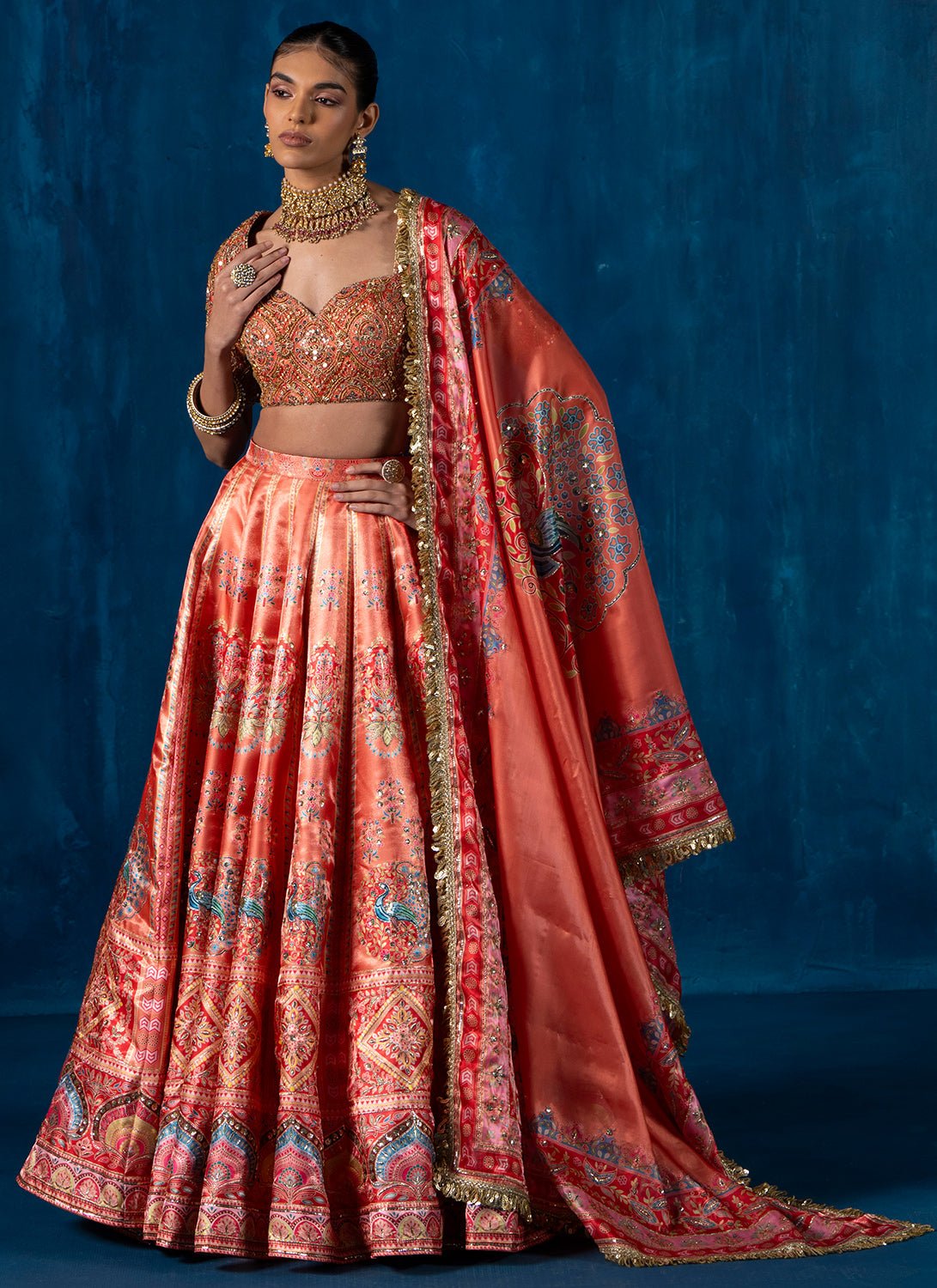 Orange Multicolor Embroidered Lehenga - Lashkaraa