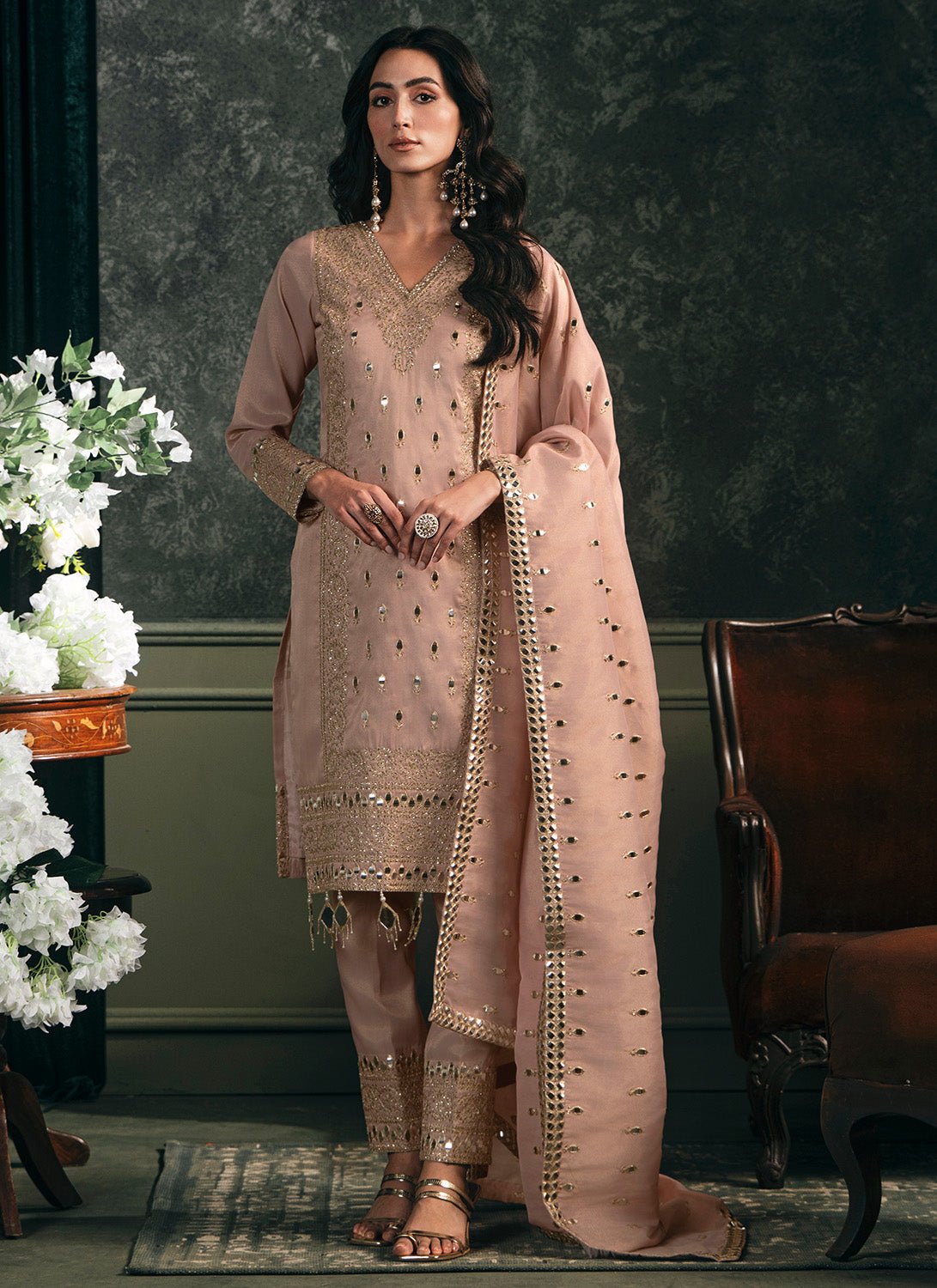 Peach Embroidered Silk Straight Suit - Lashkaraa
