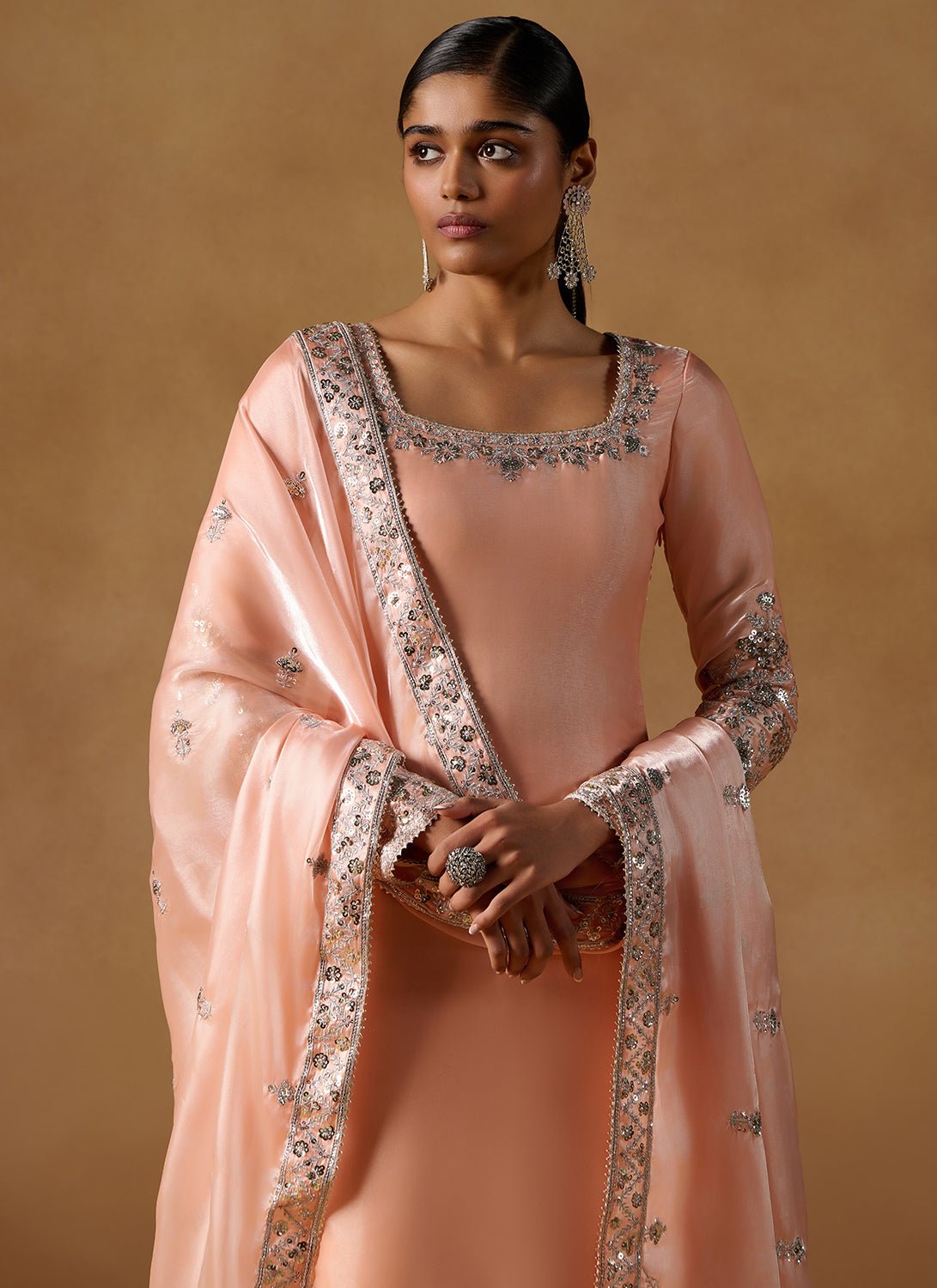 Peach Embroidered Tissue Palazzo Suit - Lashkaraa