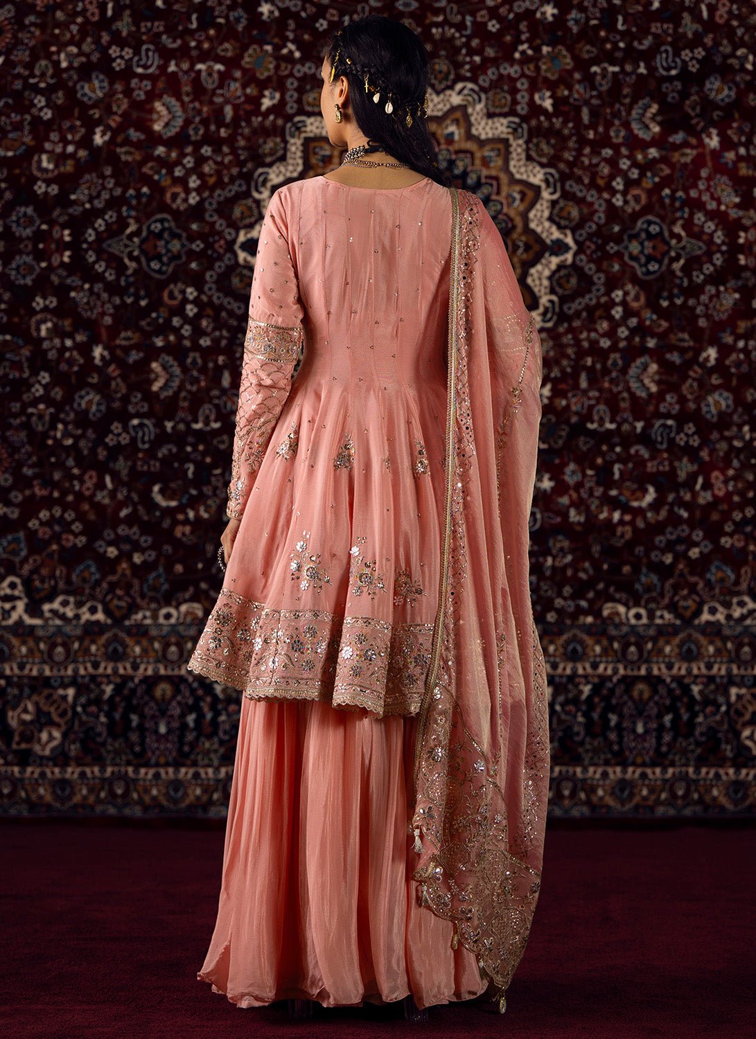Peachy Pink Embroidered Viscose Chinon Sharara - Lashkaraa