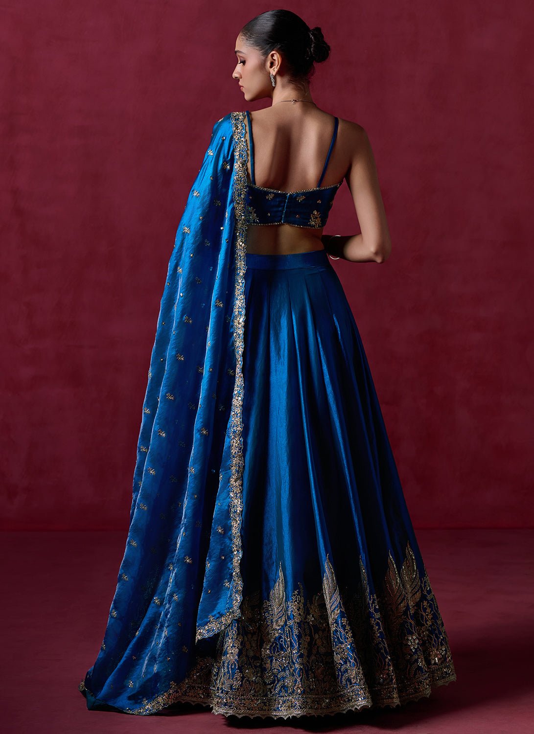 Peacock Blue Embroidered Organza Lehenga - Lashkaraa