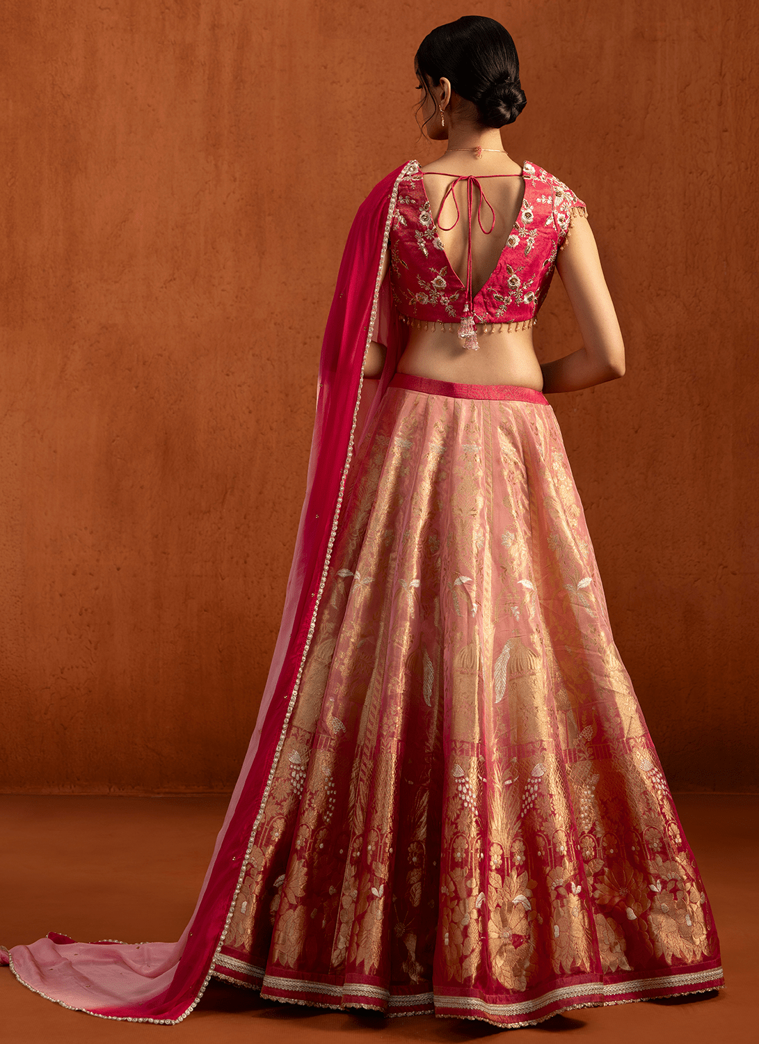 Pink Embroidered Brocade Lehenga - Lashkaraa