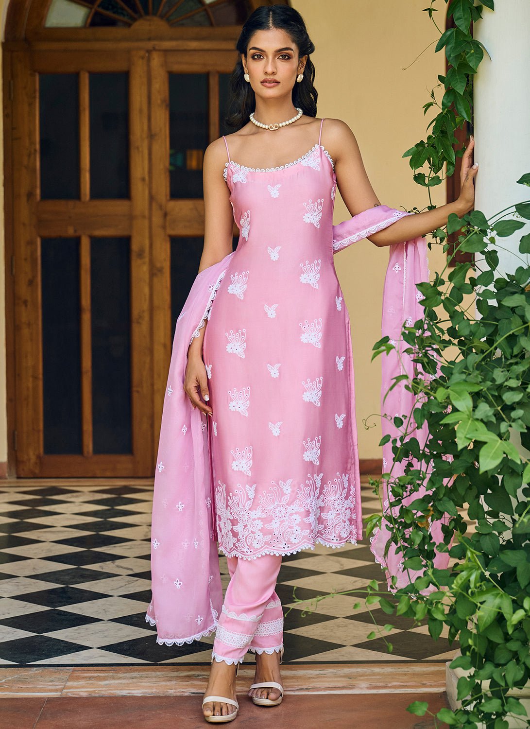 Pink Embroidered Cotton Straight Suit - Lashkaraa
