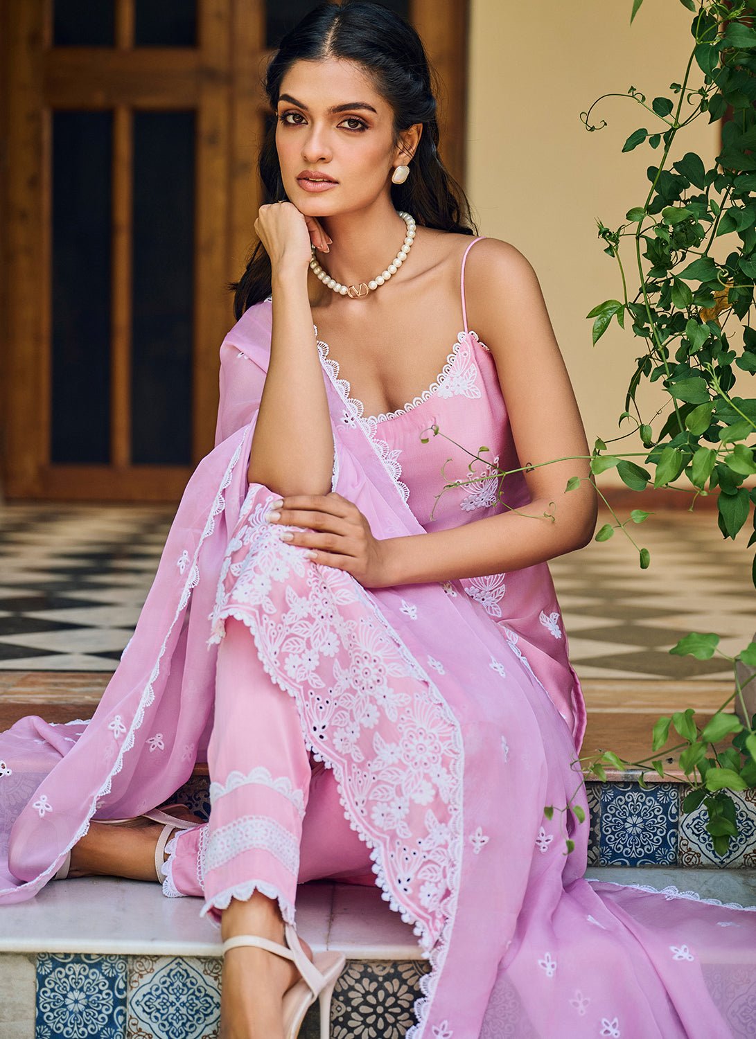 Pink Embroidered Cotton Straight Suit - Lashkaraa