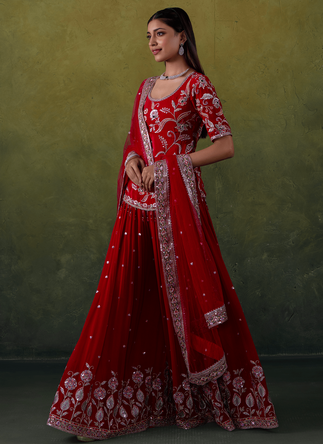 Pink Embroidered Crepe Sharara Suit - Lashkaraa