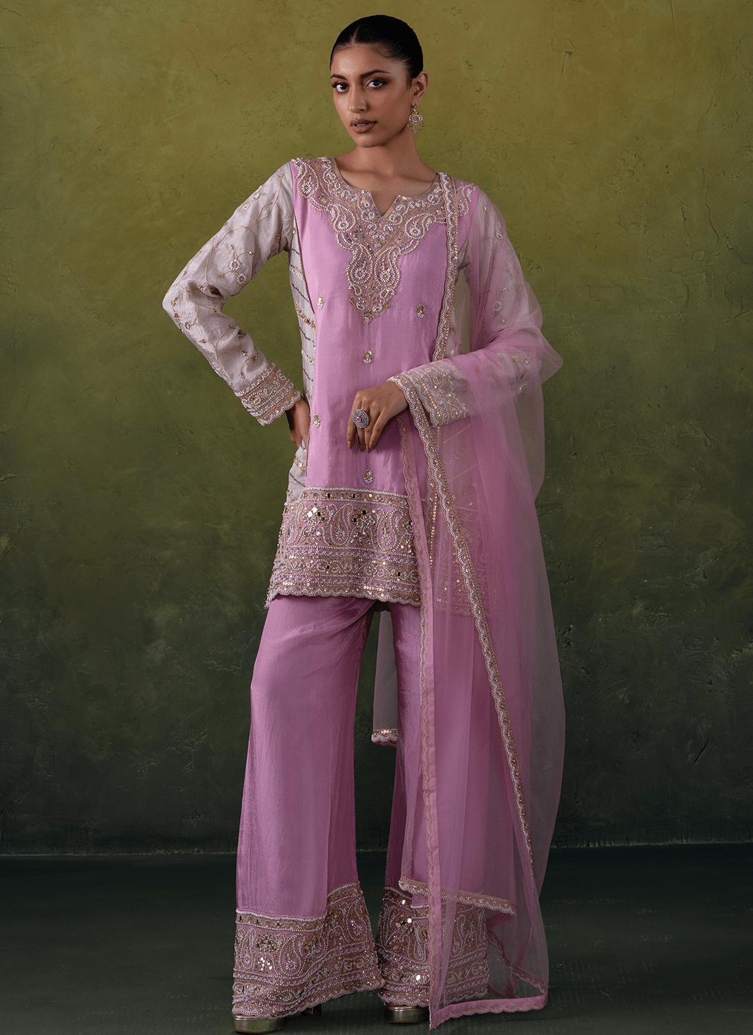 Pink Embroidered Organza Straight Suit - Lashkaraa
