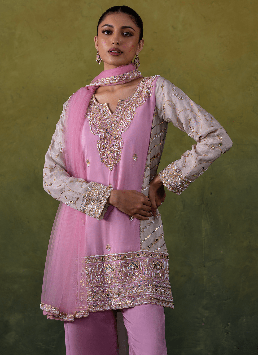 Pink Embroidered Organza Straight Suit - Lashkaraa