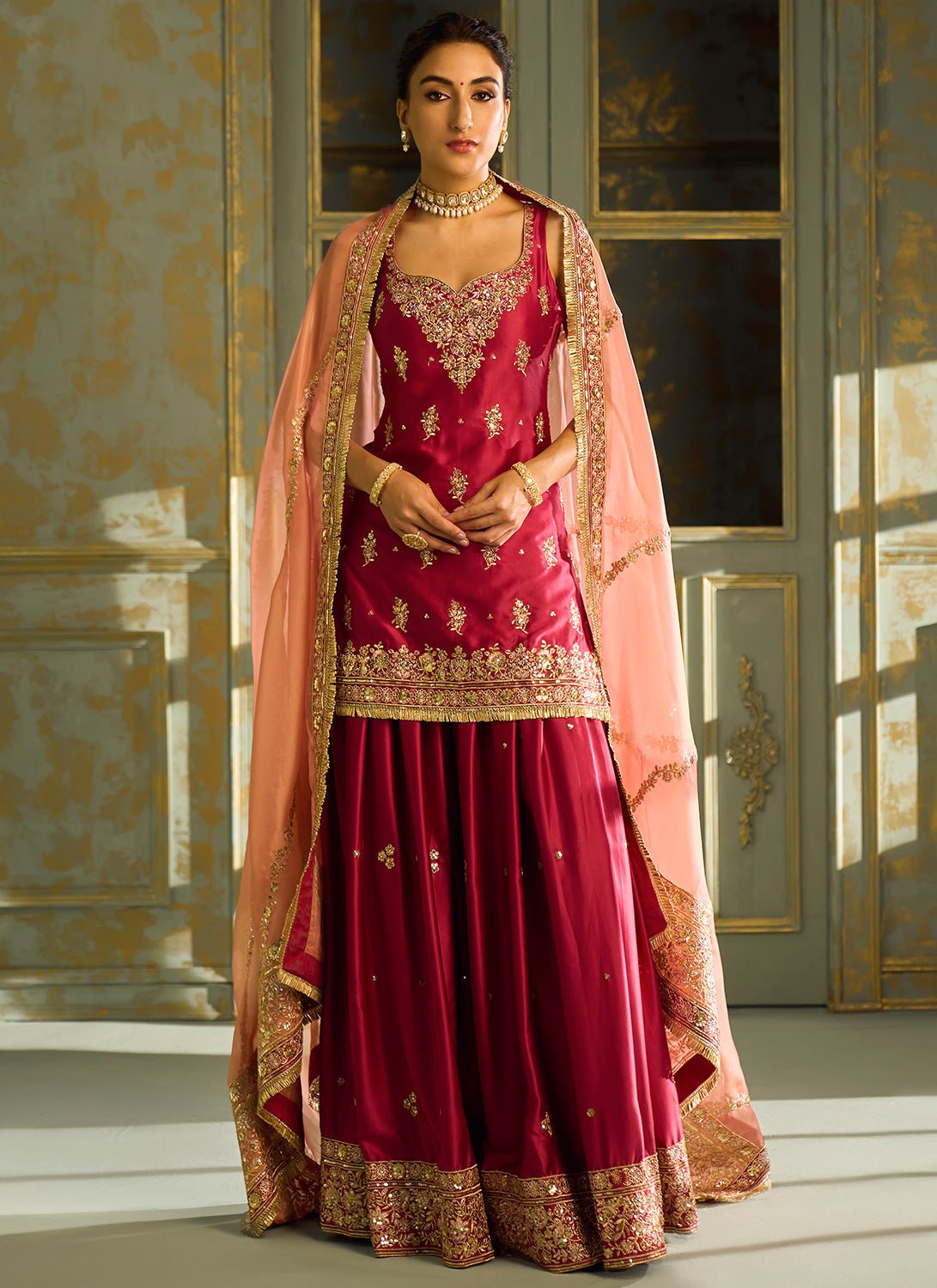 Pink Embroidered Sharara Suit Pink Embroidered Sharara Suit