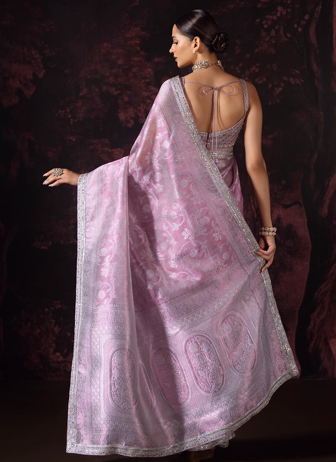 Pink Embroidered Tissue Saree - Lashkaraa