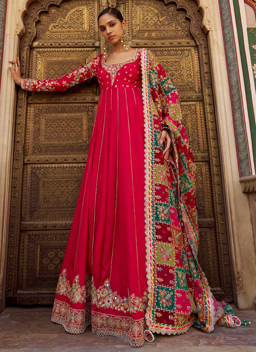 Pink Embroidered Viscose Silk Anarkali - Lashkaraa