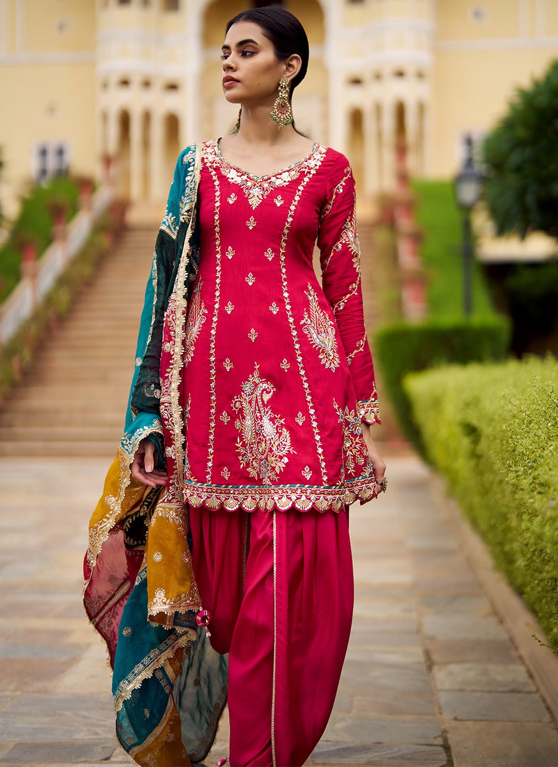 Pink Embroidered Viscose Silk Punjabi Suit - Lashkaraa