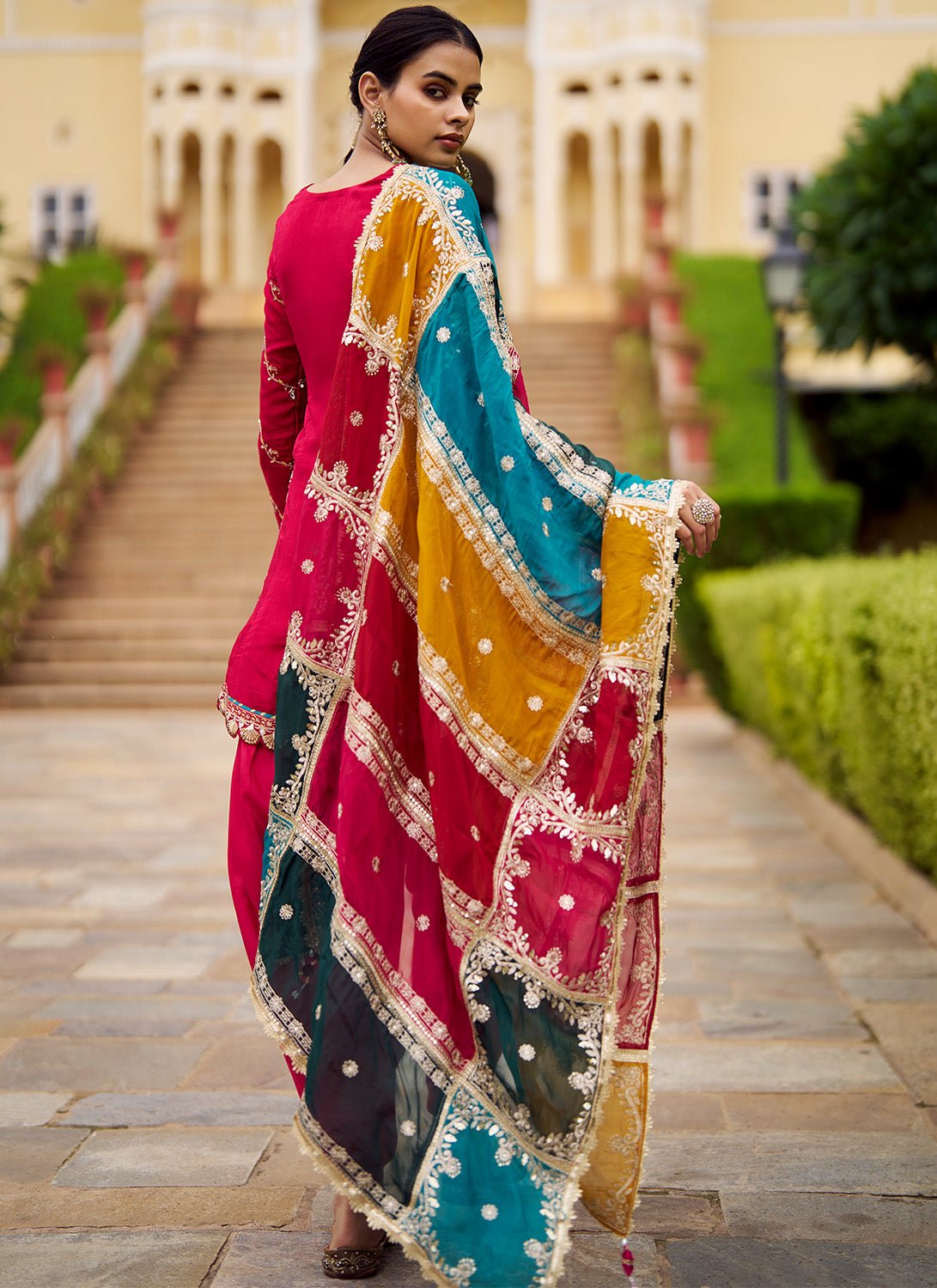 Pink Embroidered Viscose Silk Punjabi Suit - Lashkaraa