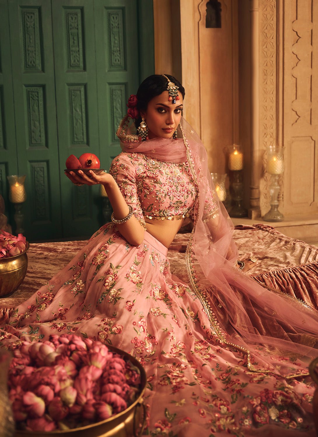 Pink Floral Embroidered Organza Lehenga - Lashkaraa