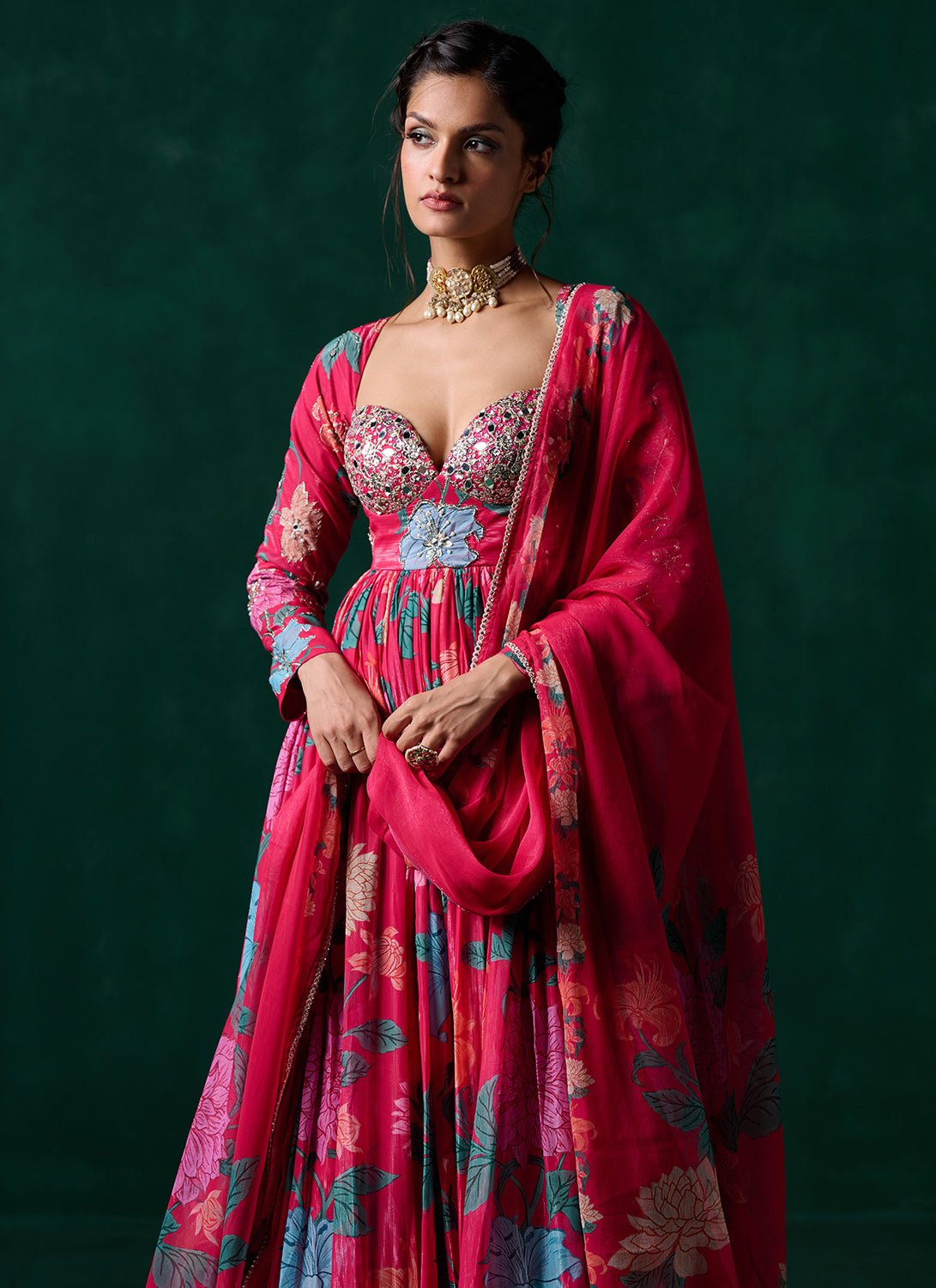 Pink Multicolor Floral Printed Anarkali - Lashkaraa