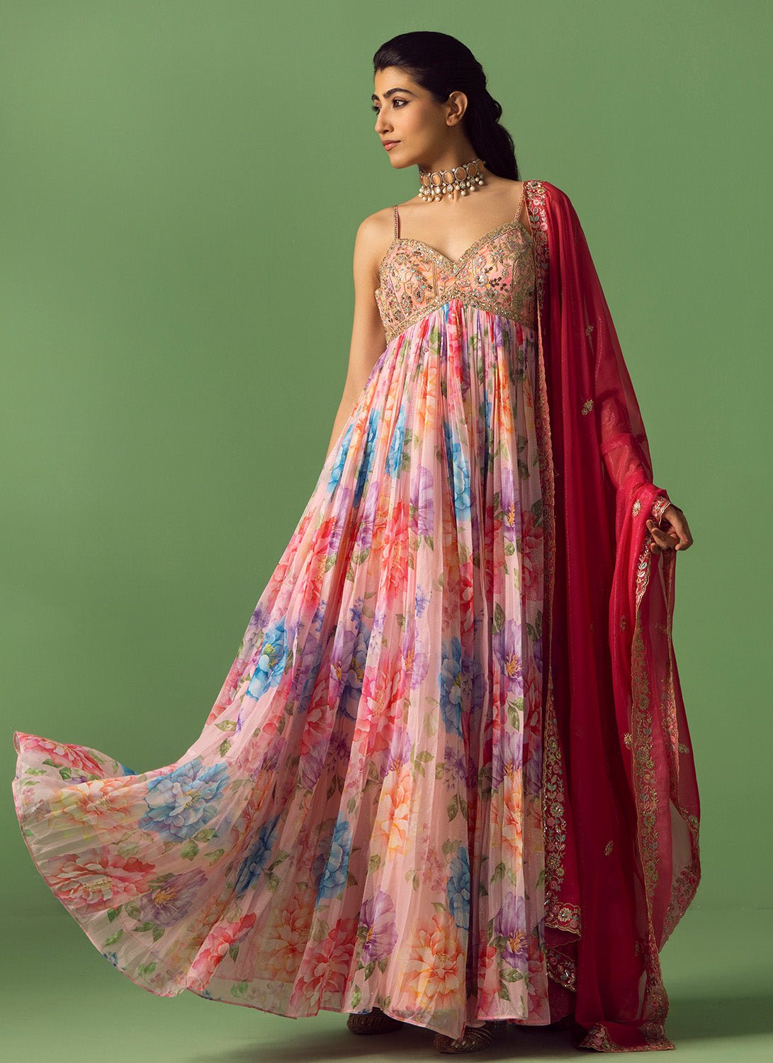 Pink Multicolor Floral Printed Anarkali - Lashkaraa