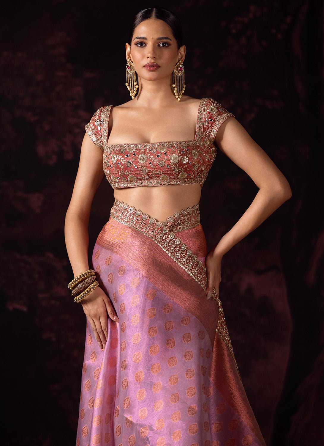 Pink Ombre Embroidered Tissue Saree - Lashkaraa